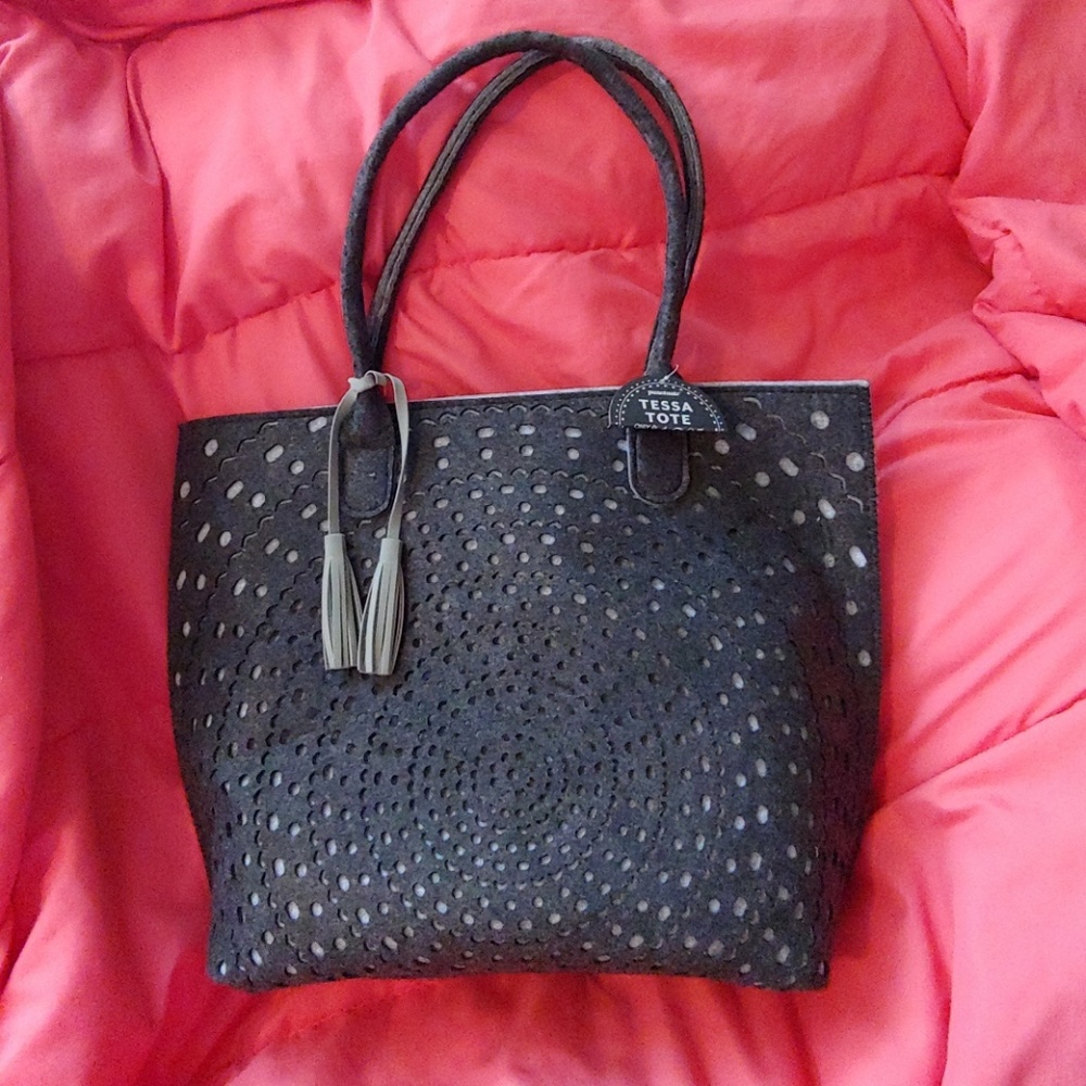 NWT Punctuate Tessa Gray Laser-Cut Felt Tote